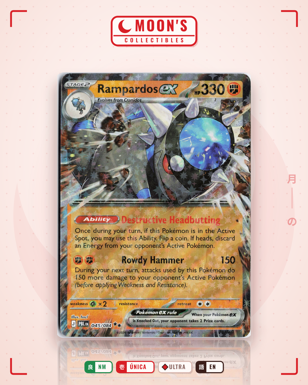 Carta Pokémon Rampardos ex · Pitch Black #045/084 (NM) — pieza única en Moon's Collectibles México