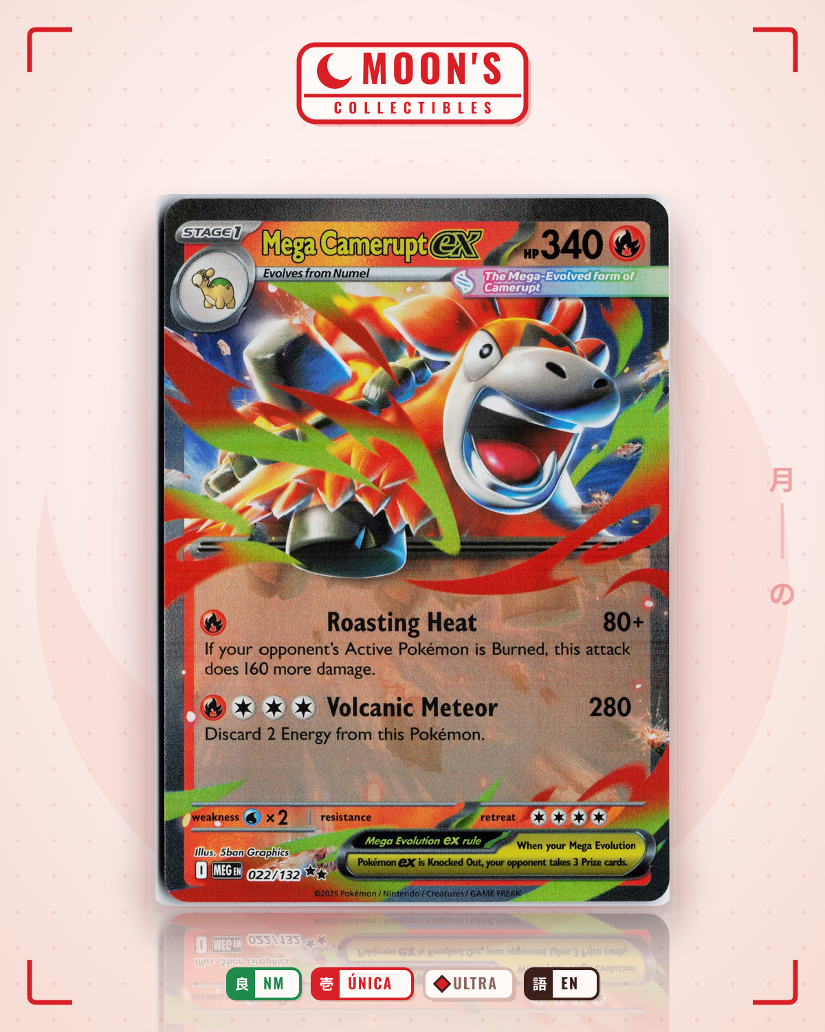 Carta Pokémon Mega Camerupt ex · Mega Evolution #022/132 (NM) — pieza única en Moon's Collectibles México