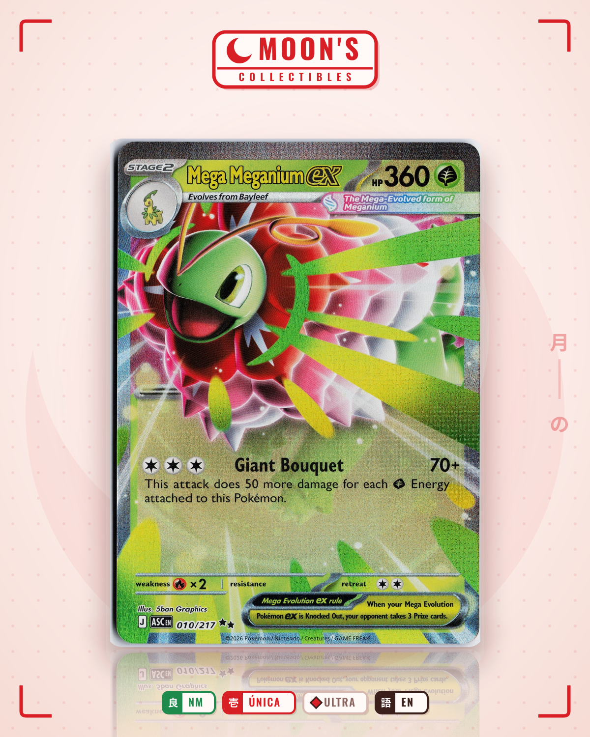 Carta Pokémon Mega Meganium ex · Ascended Heroes #010/217 (NM) — pieza única en Moon's Collectibles México