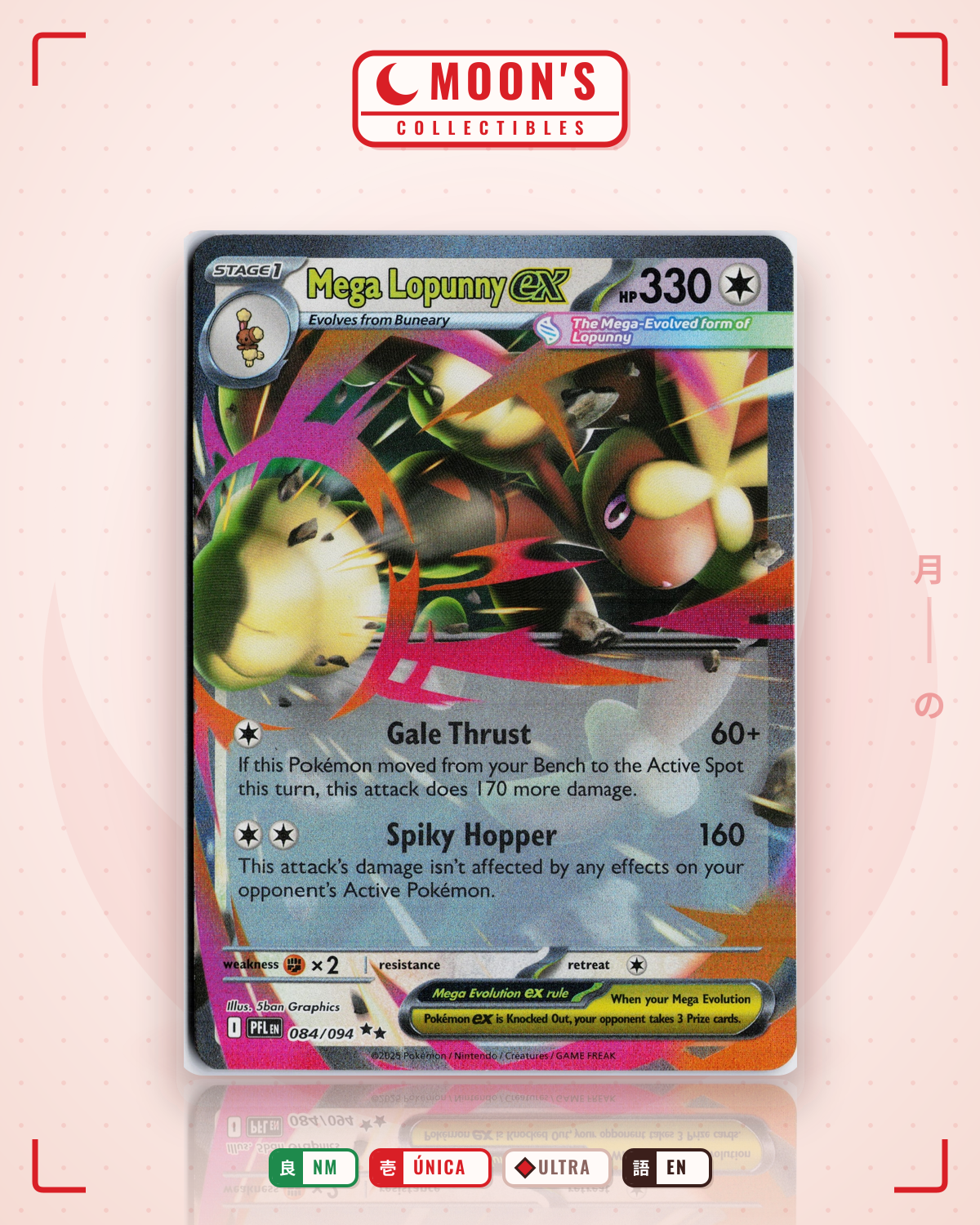 Carta Pokémon Mega Lopunny ex · Phantasmal Flames #084/094 (NM) — pieza única en Moon's Collectibles México