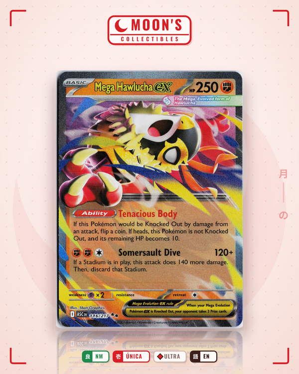 Carta Pokémon Mega Hawlucha ex · Ascended Heroes #116/217 (NM) — pieza única en Moon's Collectibles México