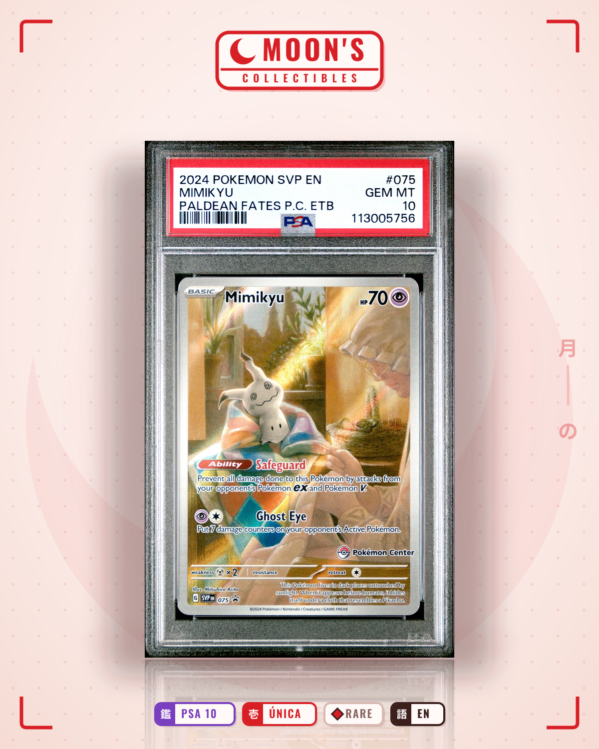 Carta Pokémon Mimikyu · Scarlet & Violet Black Star Promos #075 (PSA 10) — pieza única en Moon's Collectibles México
