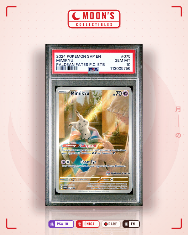 Carta Pokémon Mimikyu · Scarlet & Violet Black Star Promos #075 (PSA 10) — pieza única en Moon's Collectibles México