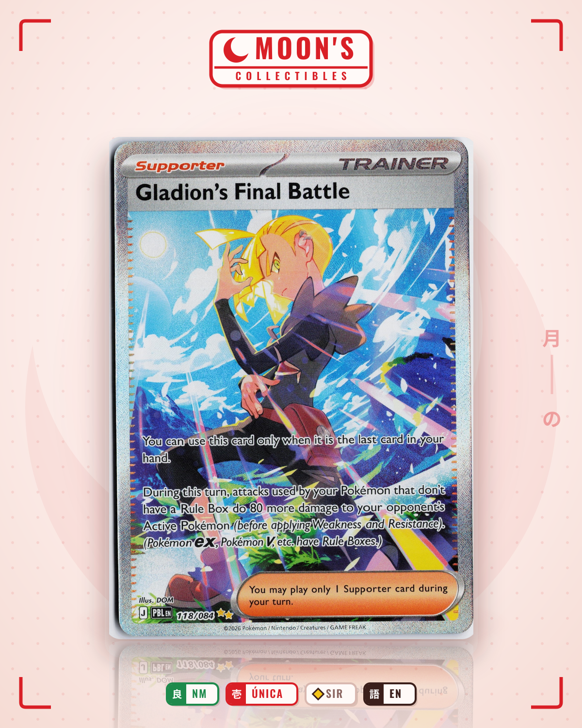 Carta Pokémon Gladion's Final Battle · Pitch Black #118/084 (NM) — pieza única en Moon's Collectibles México