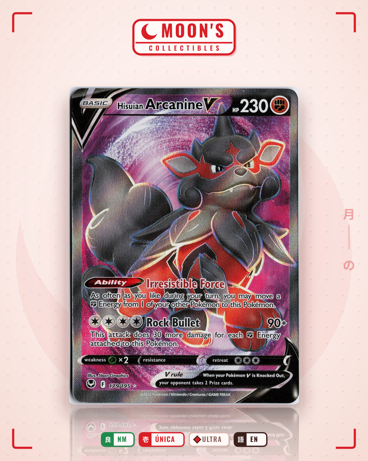 Carta Pokémon Hisuian Arcanine V · Silver Tempest #179/195 (NM) — pieza única en Moon's Collectibles México