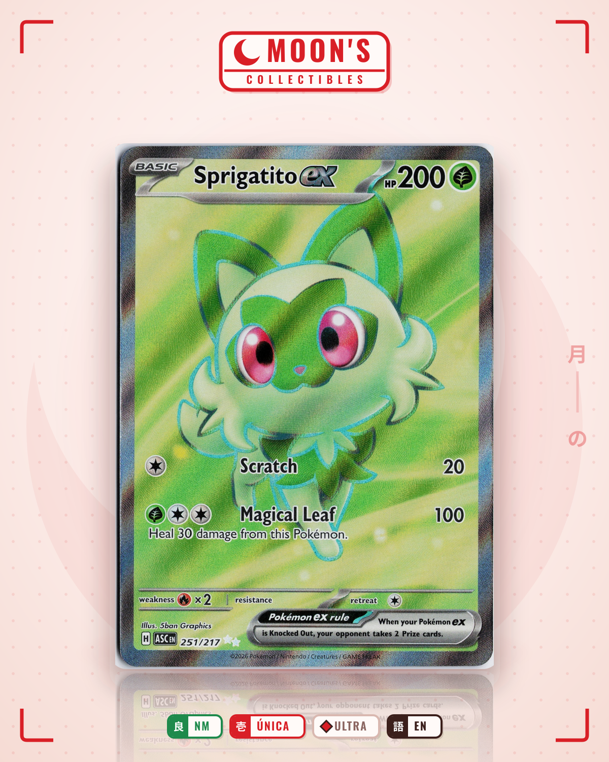 Carta Pokémon Sprigatito ex · Ascended Heroes #251/217 (NM) — pieza única en Moon's Collectibles México