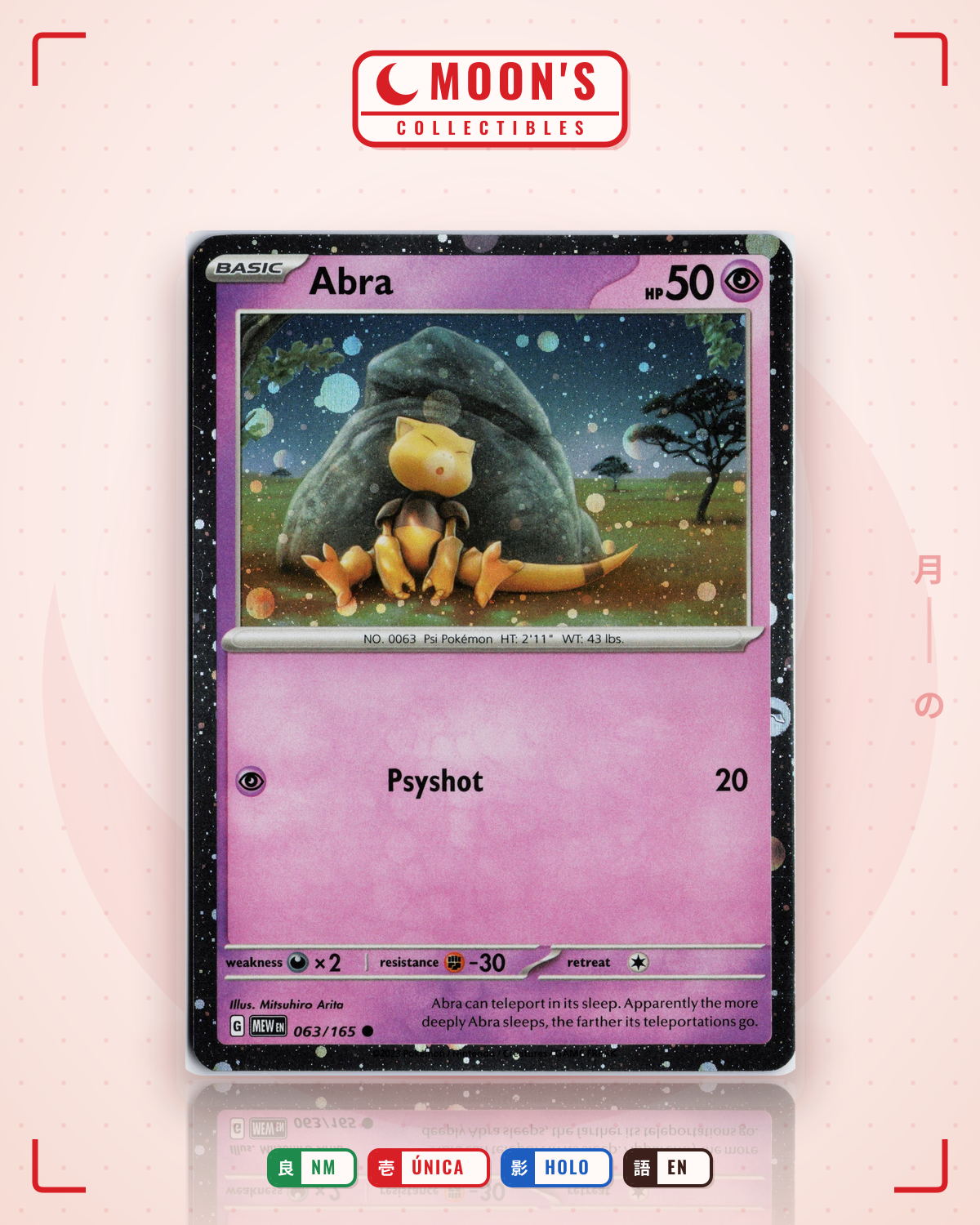 Carta Pokémon Abra · 151 #063/165 (NM) — pieza única en Moon's Collectibles México