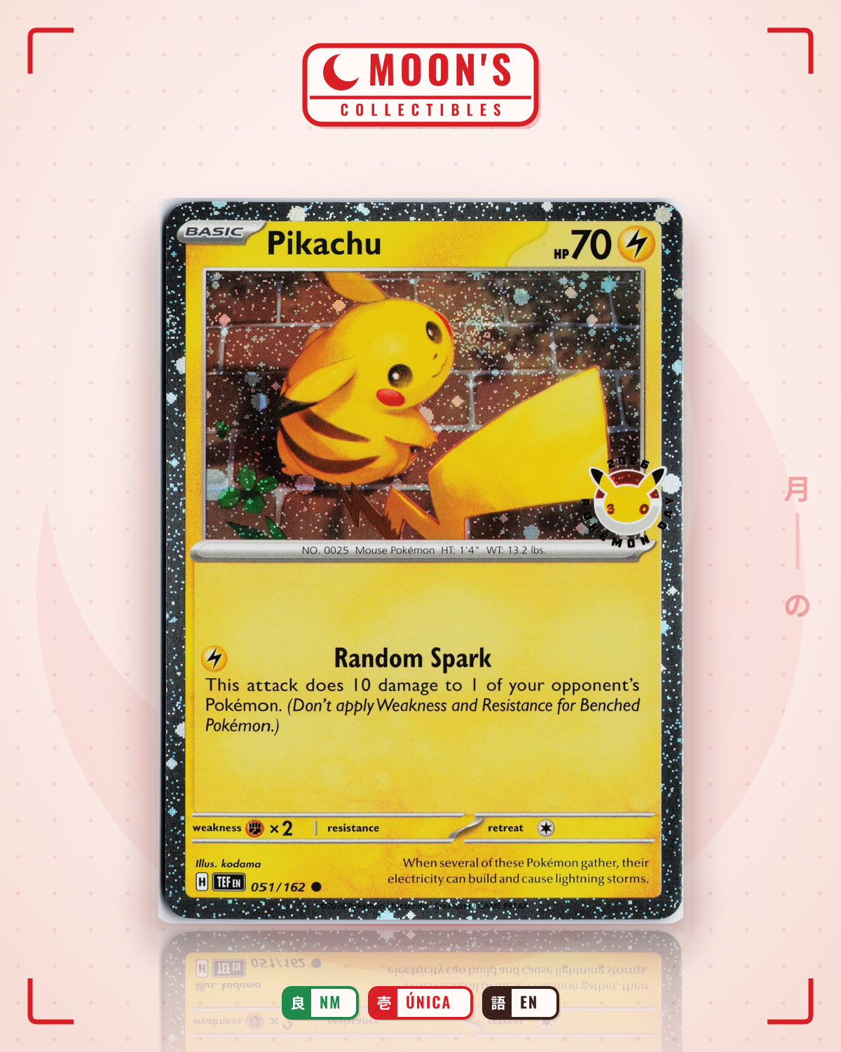 Carta Pokémon Pikachu · Temporal Forces #051/162 (NM) — pieza única en Moon's Collectibles México