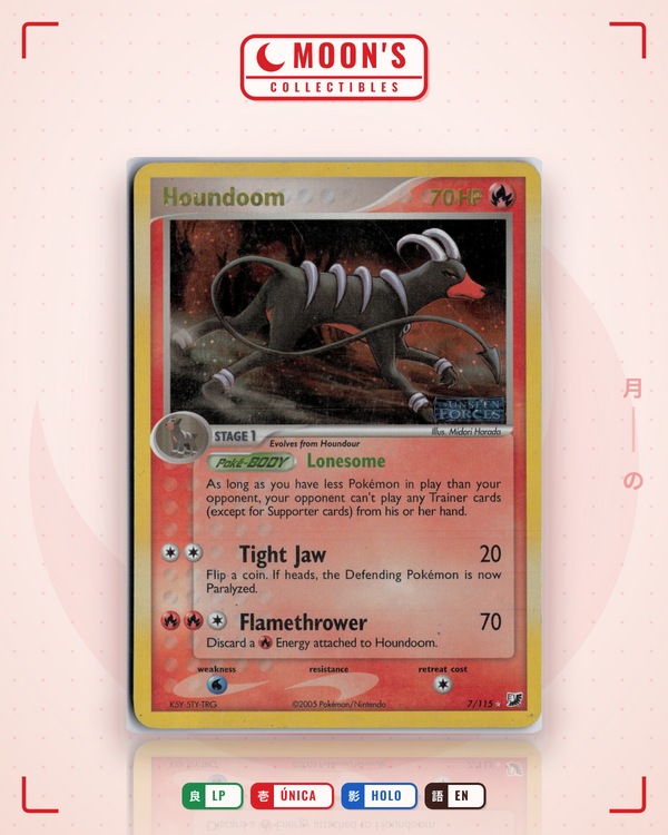 Carta Pokémon Houndoom · Unseen Forces #7/115 (LP) — pieza única en Moon's Collectibles México