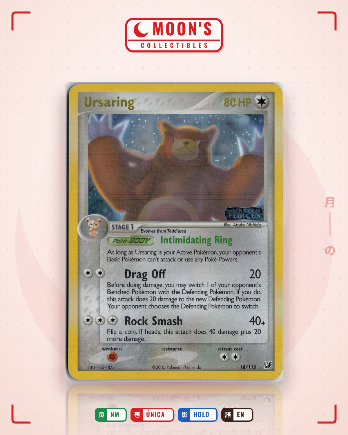 Carta Pokémon Ursaring · Unseen Forces #18/115 (NM) — pieza única en Moon's Collectibles México