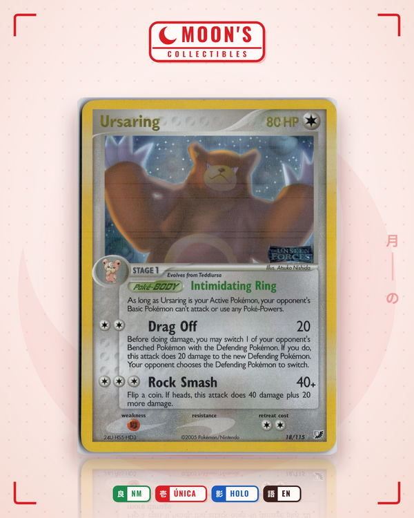 Carta Pokémon Ursaring · Unseen Forces #18/115 (NM) — pieza única en Moon's Collectibles México