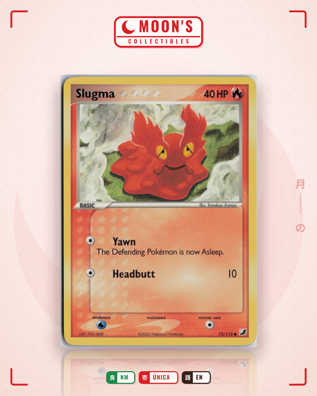 Carta Pokémon Slugma · Unseen Forces #73/115 (NM) — pieza única en Moon's Collectibles México