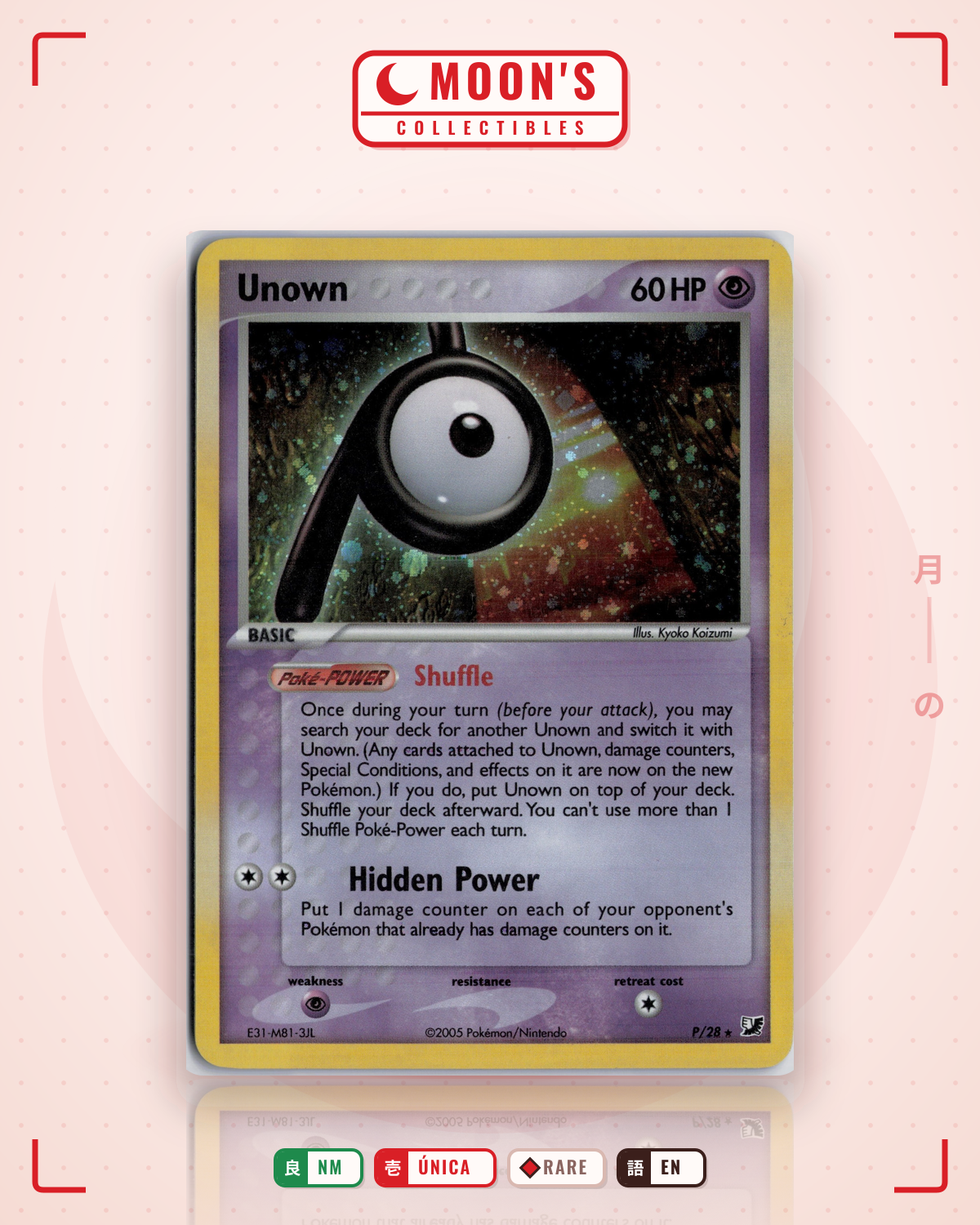 Carta Pokémon Unown · Unseen Forces #P/28 (NM) — pieza única en Moon's Collectibles México