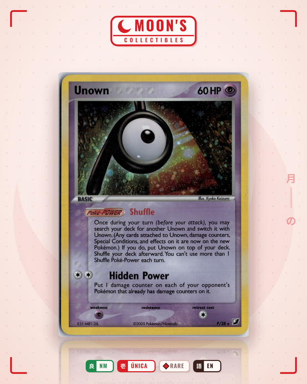 Carta Pokémon Unown · Unseen Forces #P/28 (NM) — pieza única en Moon's Collectibles México