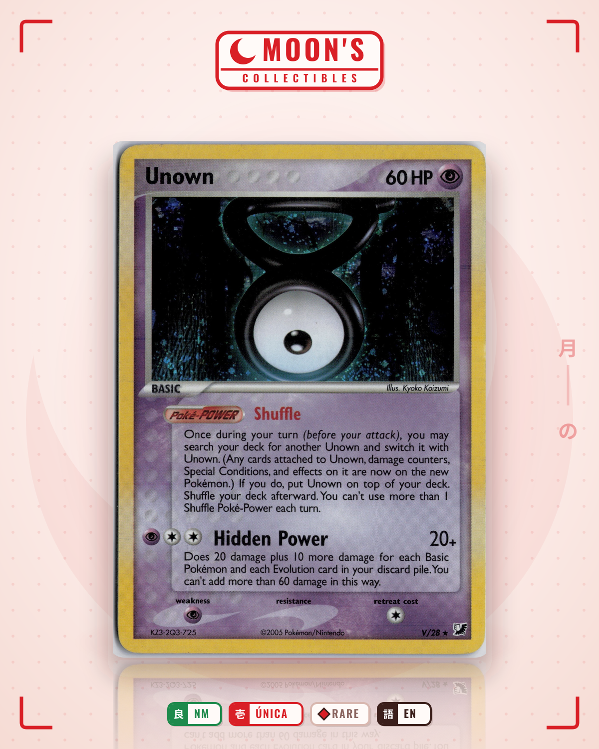 Carta Pokémon Unown · Unseen Forces #V/28 (NM) — pieza única en Moon's Collectibles México