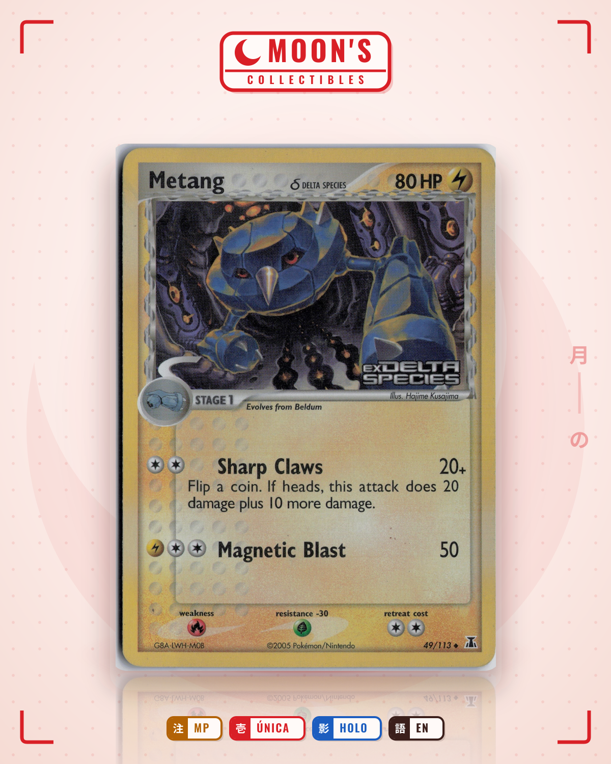 Carta Pokémon Metang δ · Delta Species #49/113 (MP) — pieza única en Moon's Collectibles México
