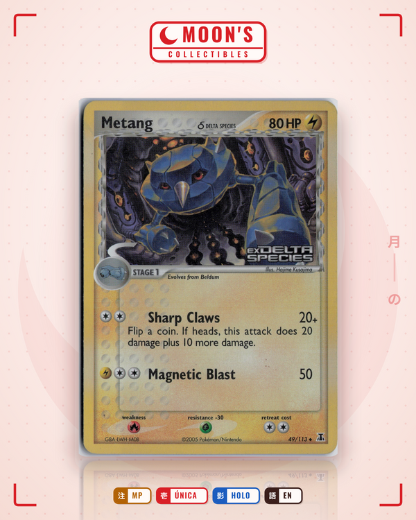 Carta Pokémon Metang δ · Delta Species #49/113 (MP) — pieza única en Moon's Collectibles México