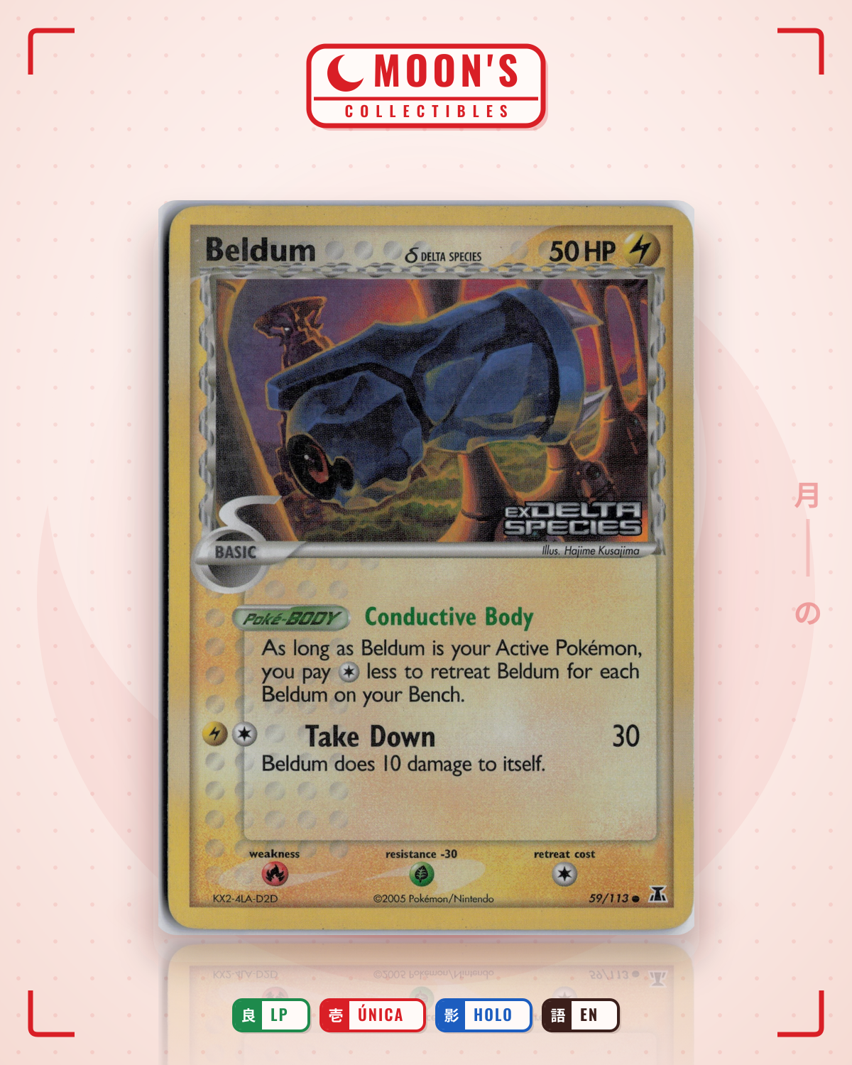 Carta Pokémon Beldum δ · Delta Species #59/113 (LP) — pieza única en Moon's Collectibles México