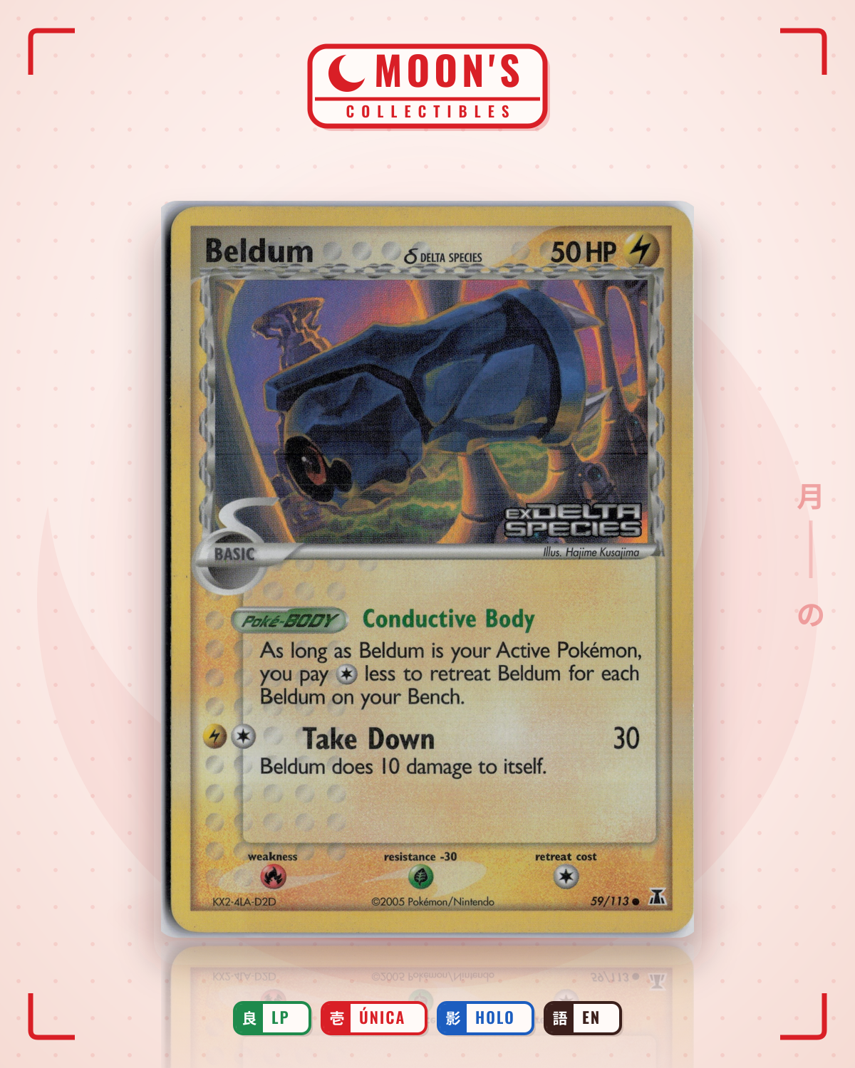 Carta Pokémon Beldum δ · Delta Species #59/113 (LP) — pieza única en Moon's Collectibles México