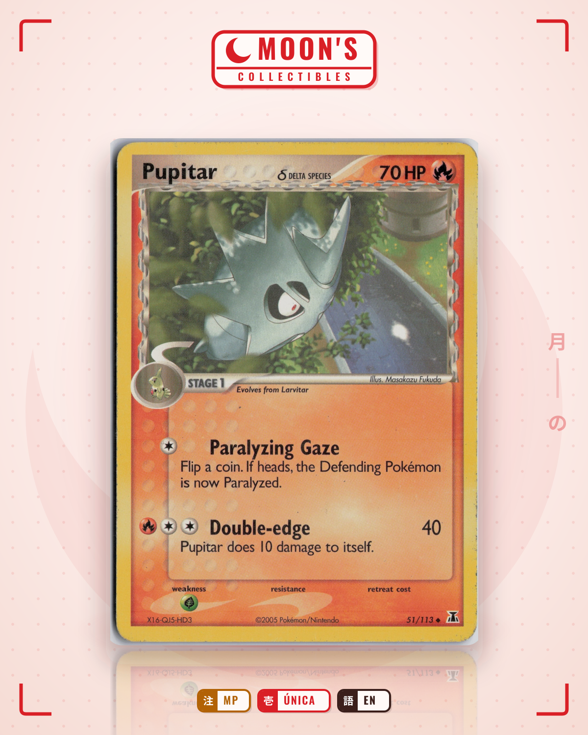 Carta Pokémon Pupitar δ · Delta Species #51/113 (MP) — pieza única en Moon's Collectibles México
