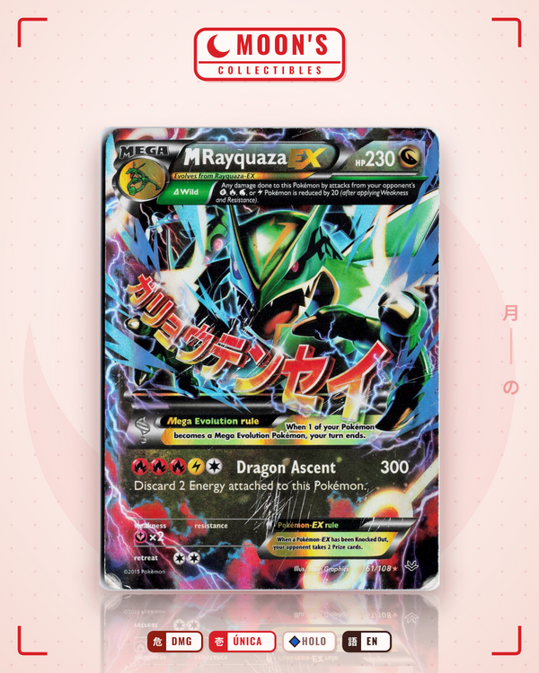 Carta Pokémon M Rayquaza-EX · Roaring Skies #61/108 (DMG) — pieza única en Moon's Collectibles México