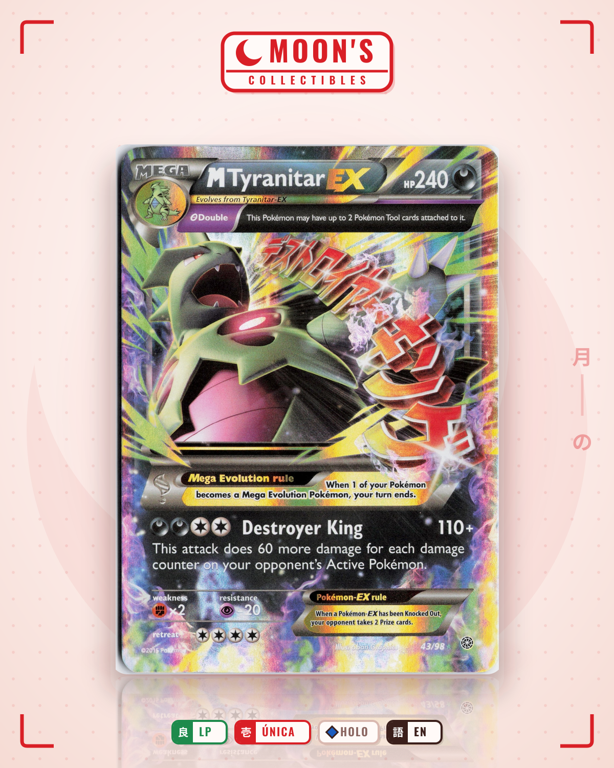 Carta Pokémon M Tyranitar-EX · Ancient Origins #43/98 (LP) — pieza única en Moon's Collectibles México