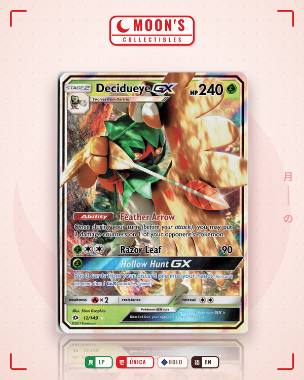 Carta Pokémon Decidueye-GX · Sun & Moon #12/149 (LP) — pieza única en Moon's Collectibles México