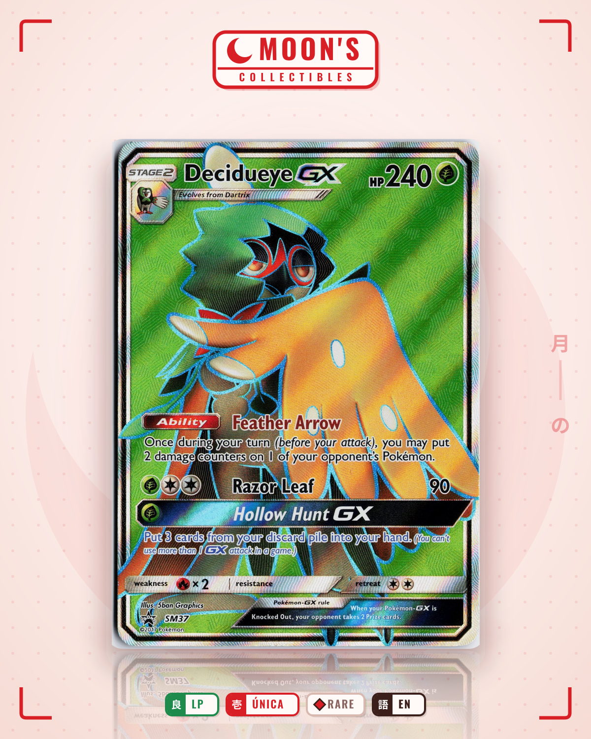 Carta Pokémon Decidueye-GX · SM Black Star Promos #SM37 (LP) — pieza única en Moon's Collectibles México