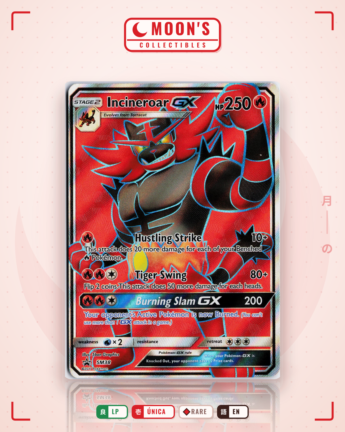 Carta Pokémon Incineroar-GX · SM Black Star Promos #SM38 (LP) — pieza única en Moon's Collectibles México