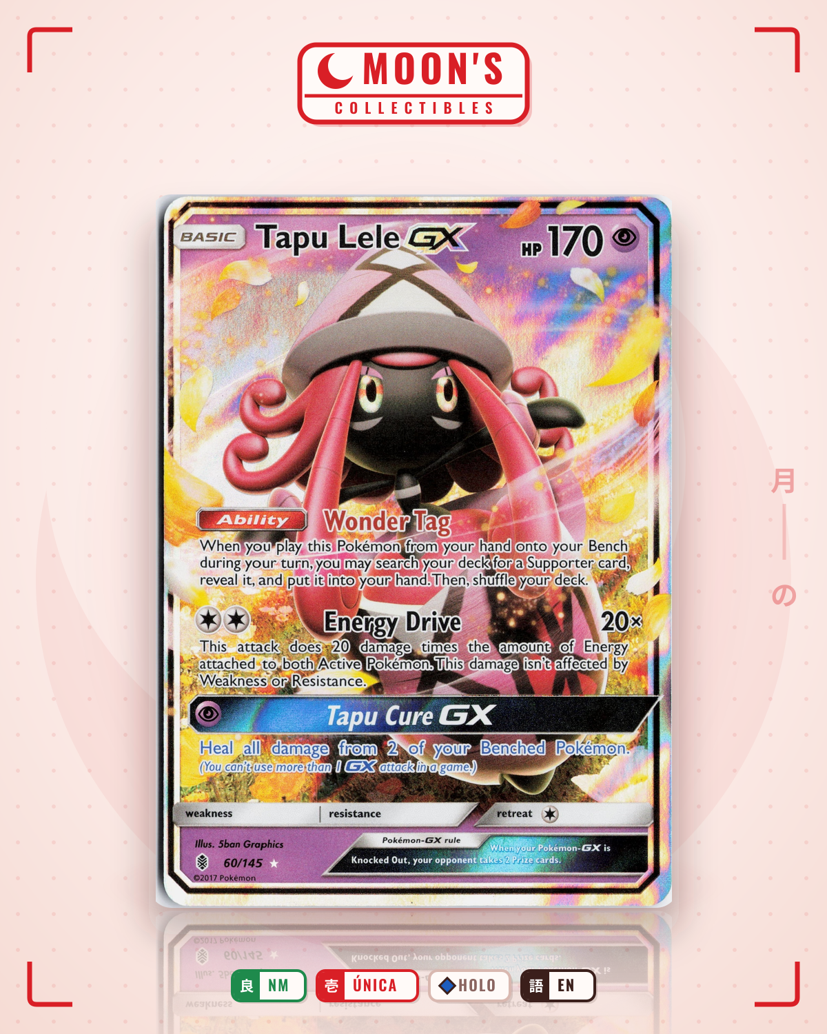 Carta Pokémon Tapu Lele-GX · Guardians Rising #60/145 (NM) — pieza única en Moon's Collectibles México