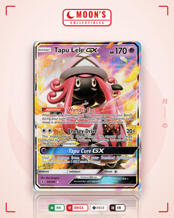 Carta Pokémon Tapu Lele-GX · Guardians Rising #60/145 (NM) — pieza única en Moon's Collectibles México