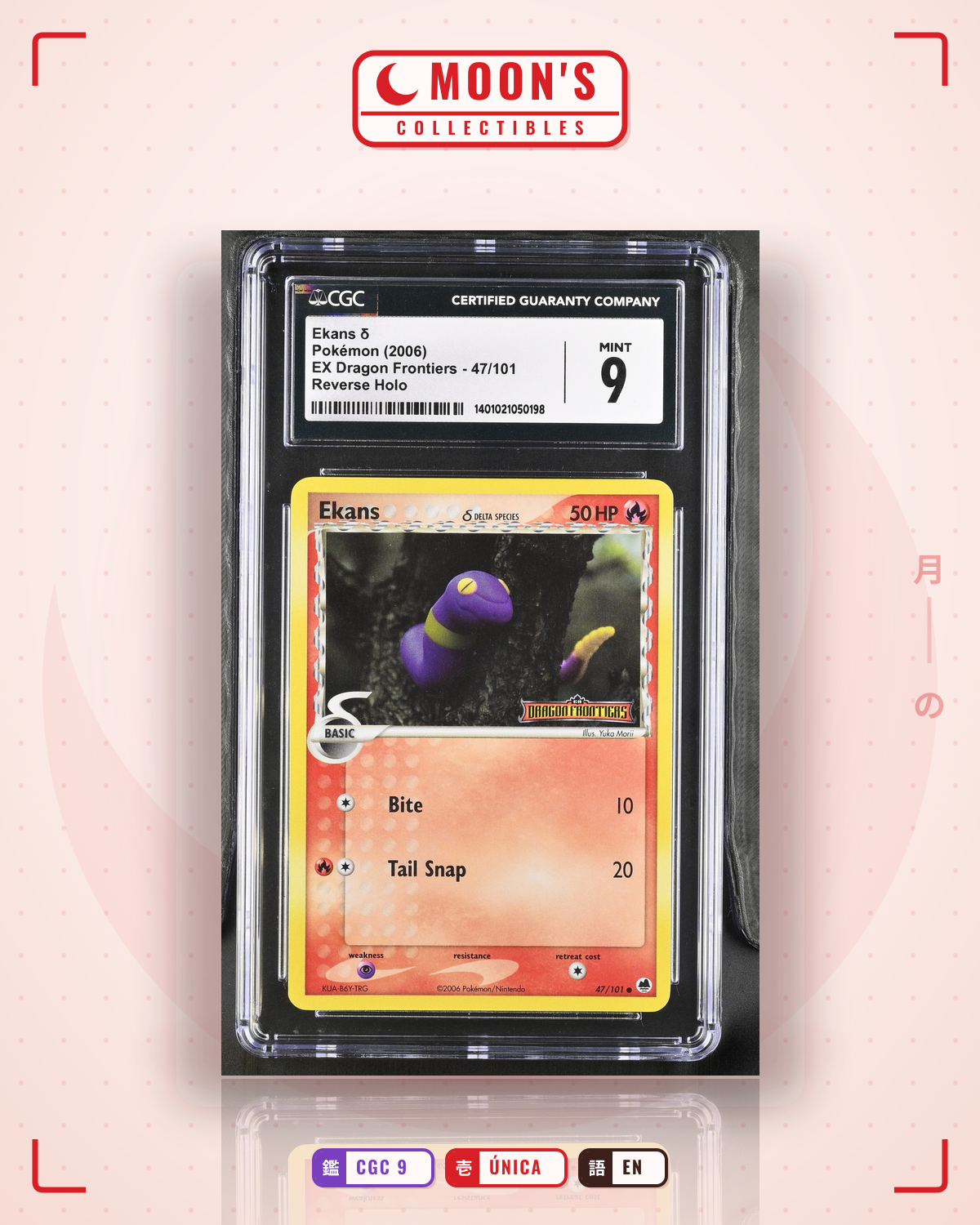 Carta Pokémon Ekans δ · Dragon Frontiers #47/101 (CGC 9) — pieza única en Moon's Collectibles México