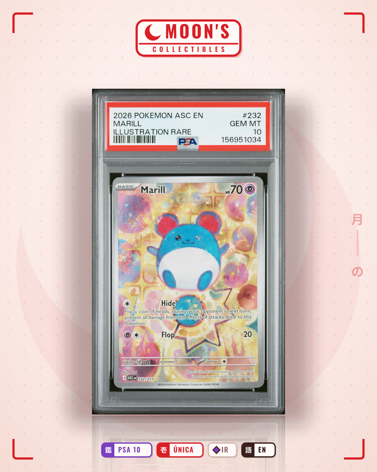 Carta Pokémon Marill · Ascended Heroes #232/217 (PSA 10) — pieza única en Moon's Collectibles México