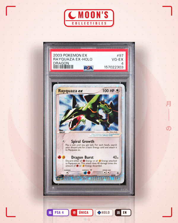 Carta Pokémon Rayquaza ex · Dragon #97/97 (PSA 4) — pieza única en Moon's Collectibles México