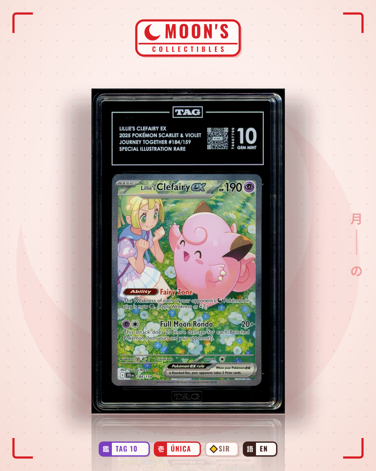 Carta Pokémon Lillie's Clefairy ex · Journey Together #184/159 (TAG 10) — pieza única en Moon's Collectibles México