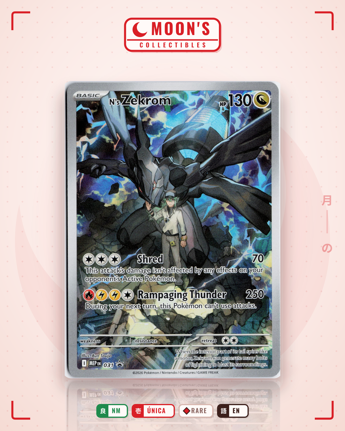 Carta Pokémon N's Zekrom · Mega Evolution Black Star Promos #031 (NM) — pieza única en Moon's Collectibles México
