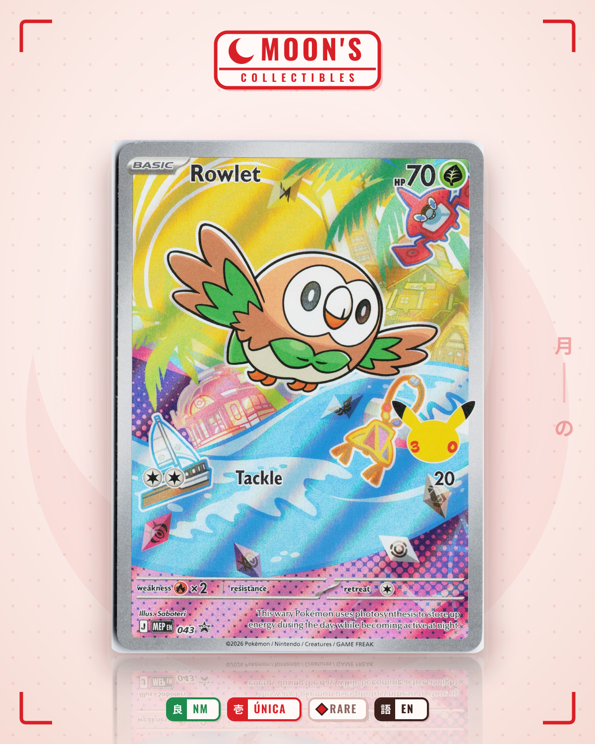 Carta Pokémon Rowlet · Mega Evolution Black Star Promos #043 (NM) — pieza única en Moon's Collectibles México