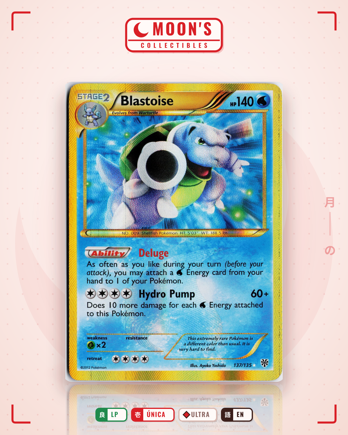 Carta Pokémon Blastoise · Plasma Storm #137/135 (LP) — pieza única en Moon's Collectibles México
