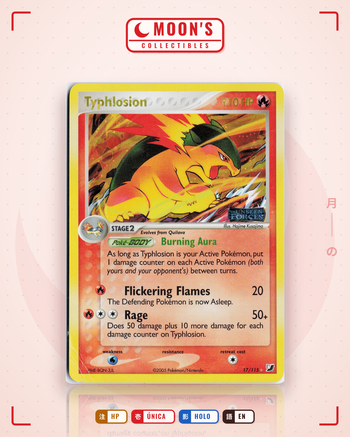 Carta Pokémon Typhlosion · Unseen Forces #17/115 (HP) — pieza única en Moon's Collectibles México