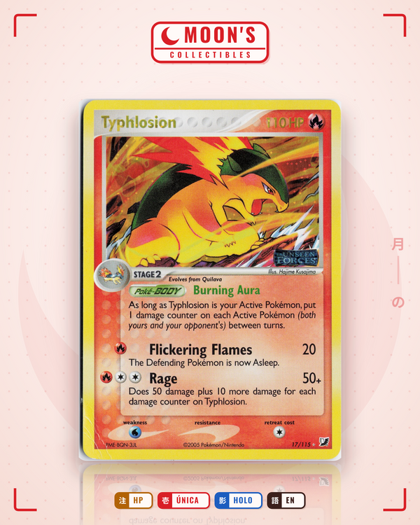 Carta Pokémon Typhlosion · Unseen Forces #17/115 (HP) — pieza única en Moon's Collectibles México