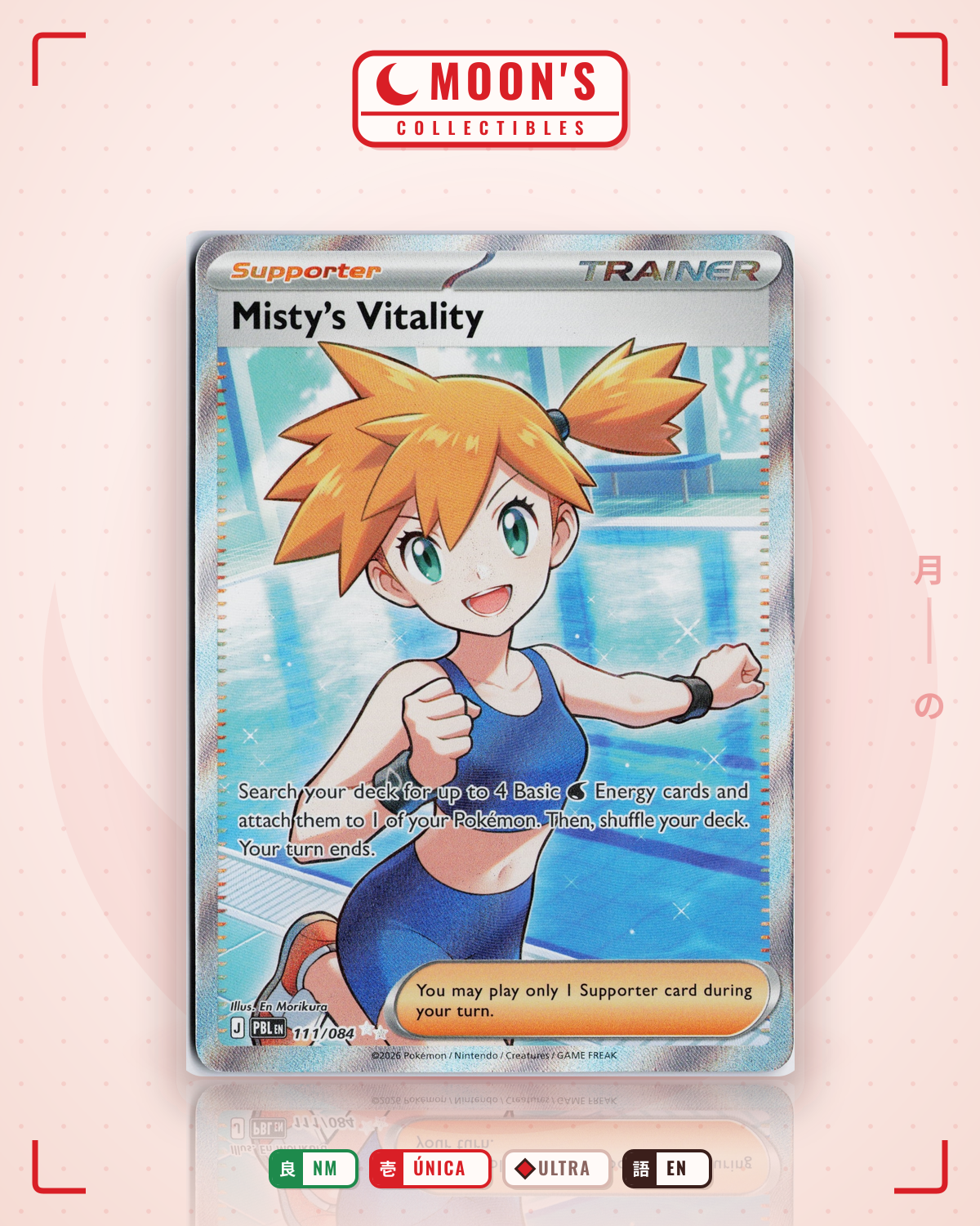 Carta Pokémon Misty's Vitality · Pitch Black #111/084 (NM) — pieza única en Moon's Collectibles México