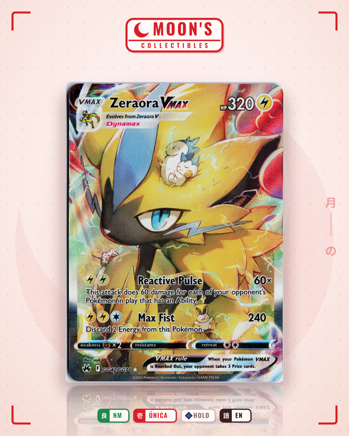 Carta Pokémon Zeraora VMAX · Crown Zenith Galarian Gallery #GG42/GG70 (NM) — pieza única en Moon's Collectibles México