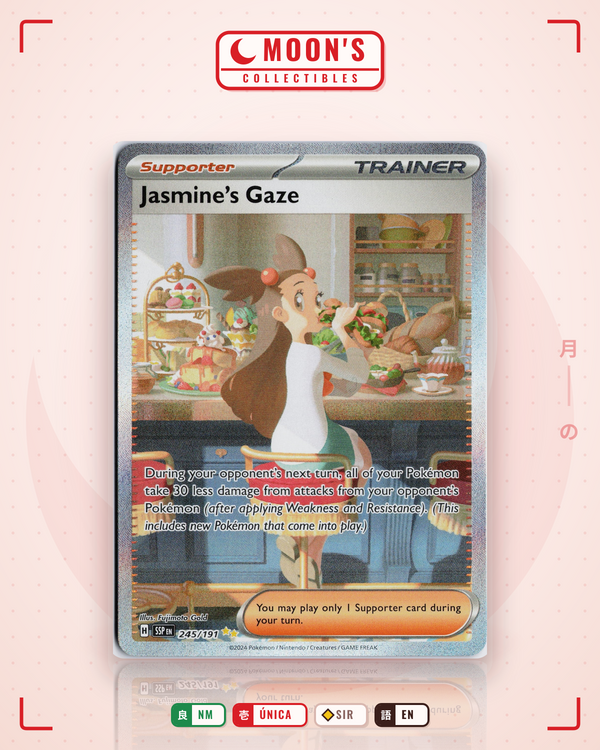 Carta Pokémon Jasmine's Gaze · Surging Sparks #245/191 (NM) — pieza única en Moon's Collectibles México