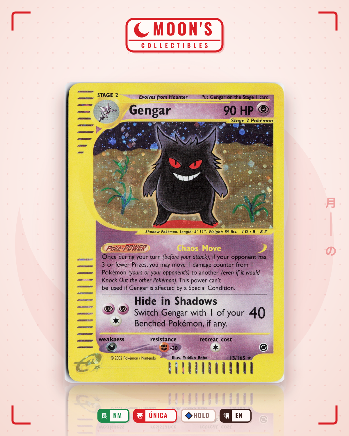Carta Pokémon Gengar · Expedition Base Set #13/165 (NM) — pieza única en Moon's Collectibles México