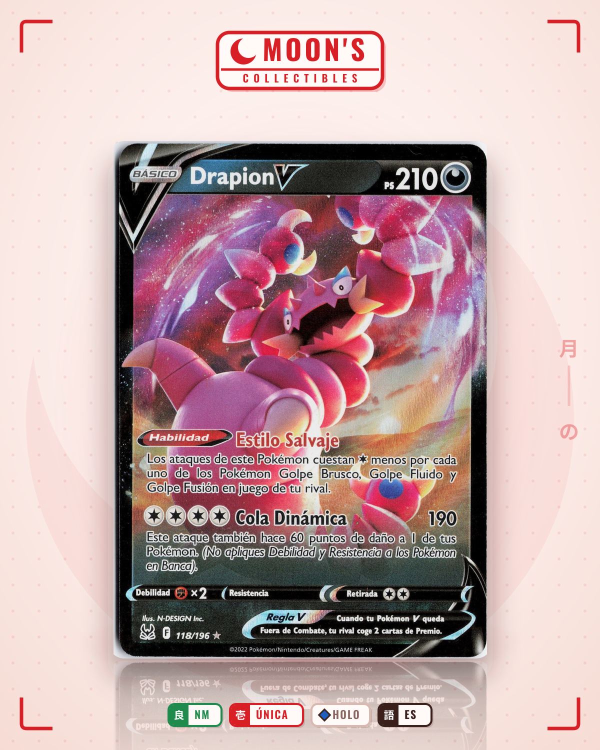 Carta Pokémon Drapion V · Lost Origin #118/196 (NM) — pieza única en Moon's Collectibles México