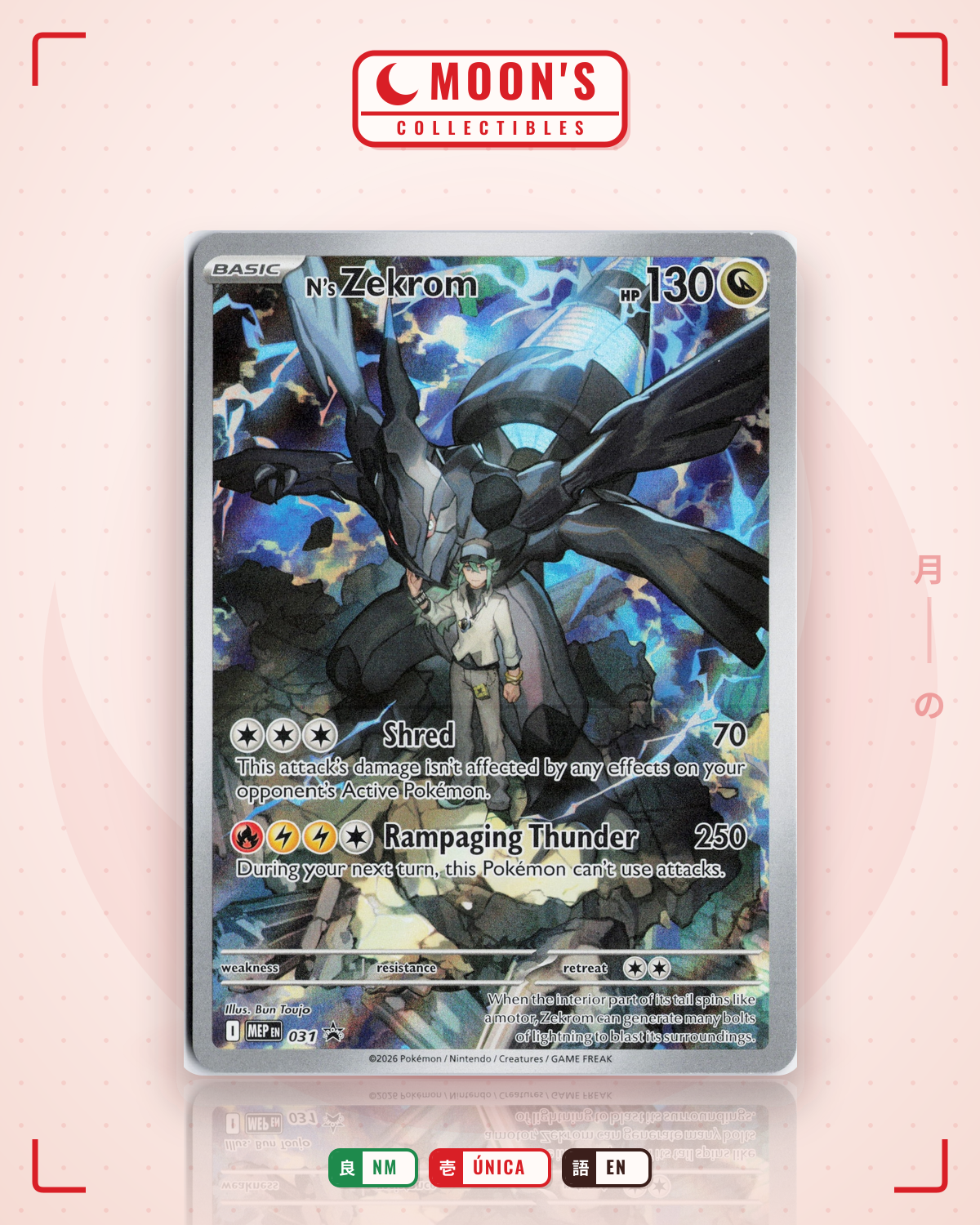 Carta Pokémon N's Zekrom · Mega Evolution Black Star Promos #031 (NM) — pieza única en Moon's Collectibles México