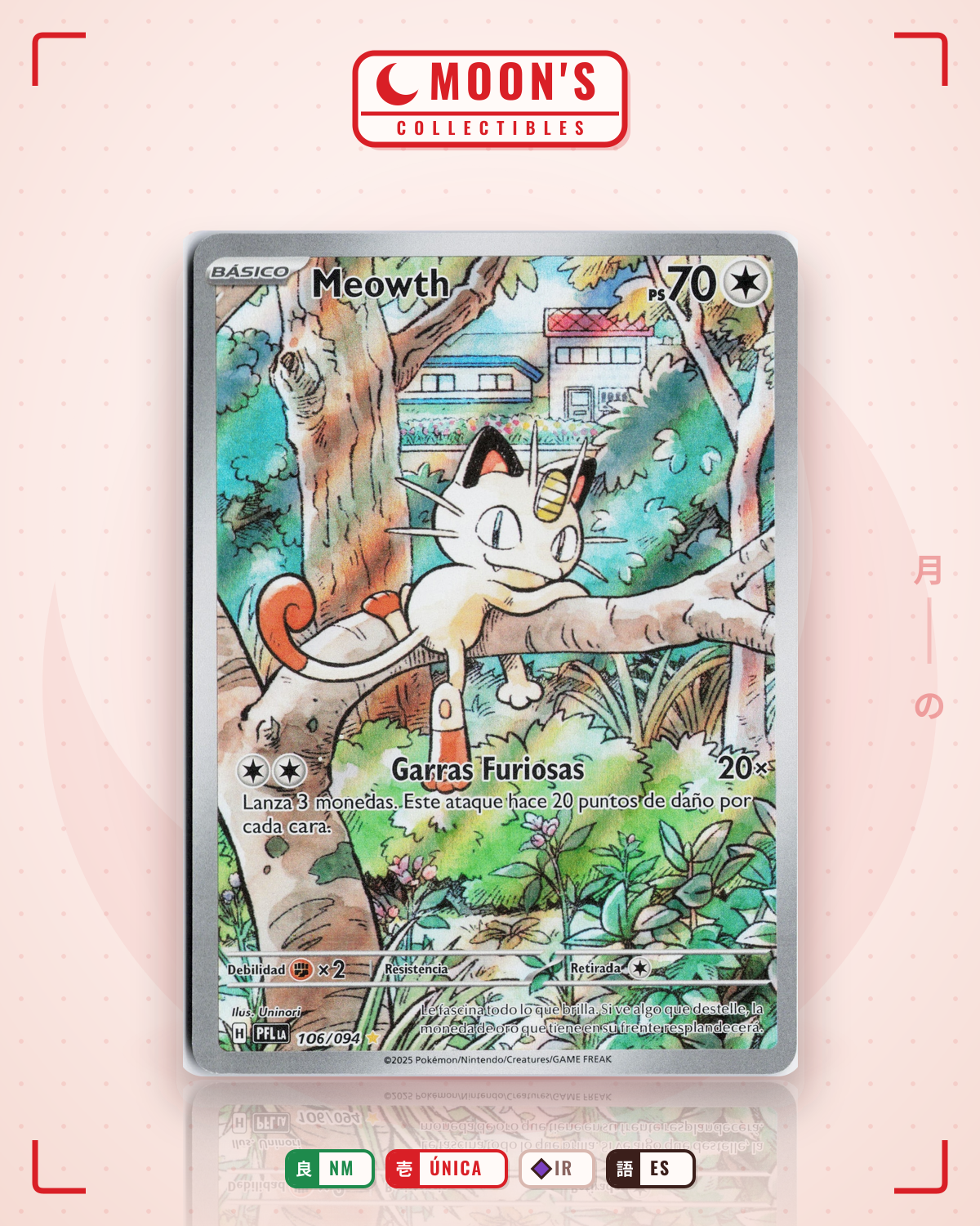 Carta Pokémon Meowth · Phantasmal Flames #106/094 (NM) — pieza única en Moon's Collectibles México