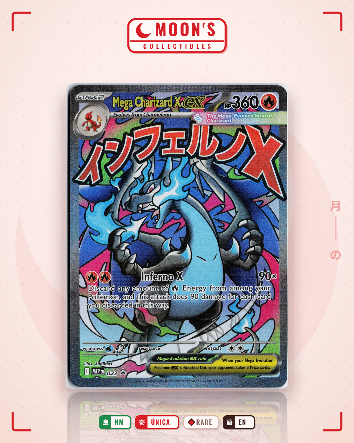 Carta Pokémon Mega Charizard X ex · Mega Evolution Black Star Promos #023 (NM) — pieza única en Moon's Collectibles México