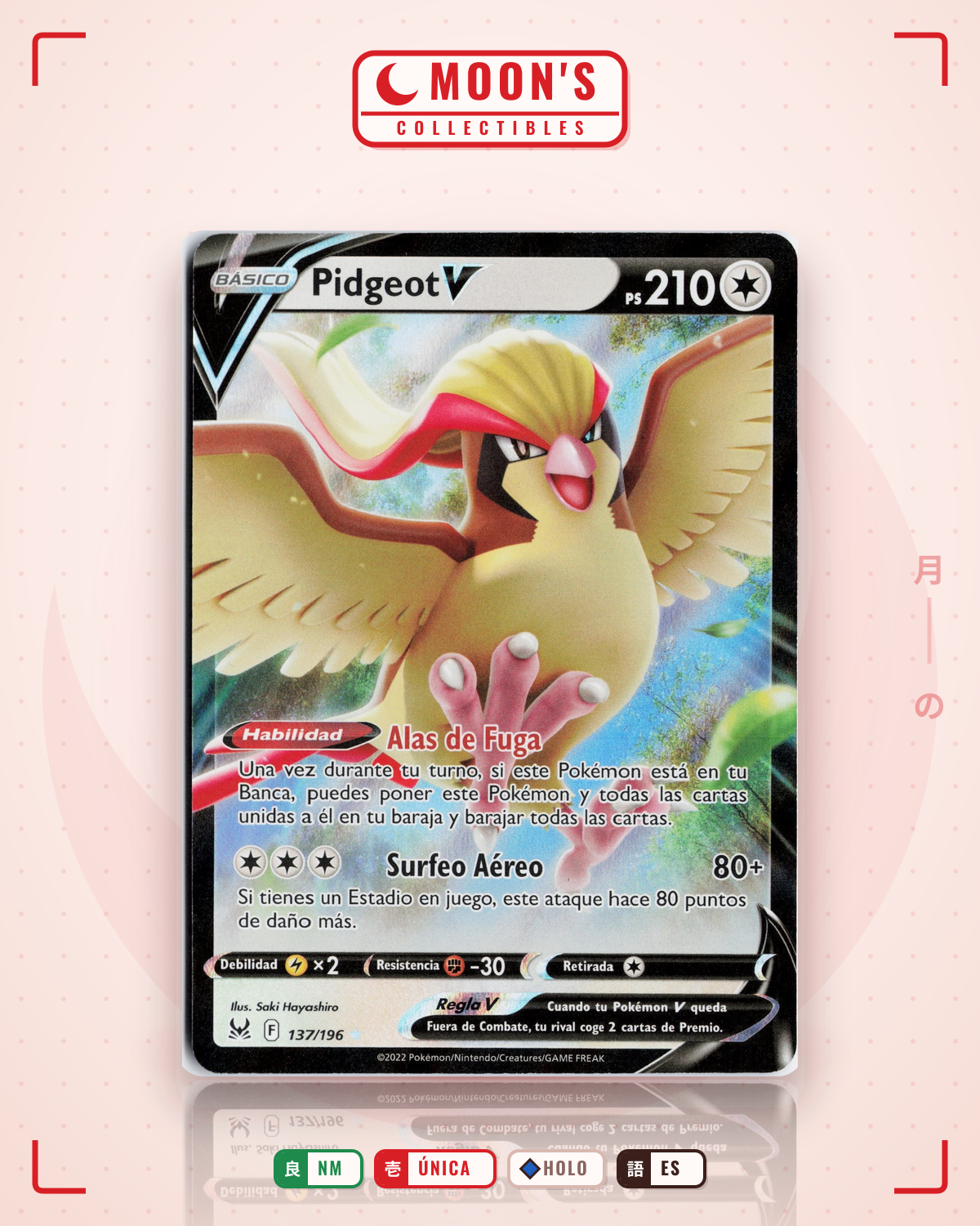 Carta Pokémon Pidgeot V · Lost Origin #137/196 (NM) — pieza única en Moon's Collectibles México