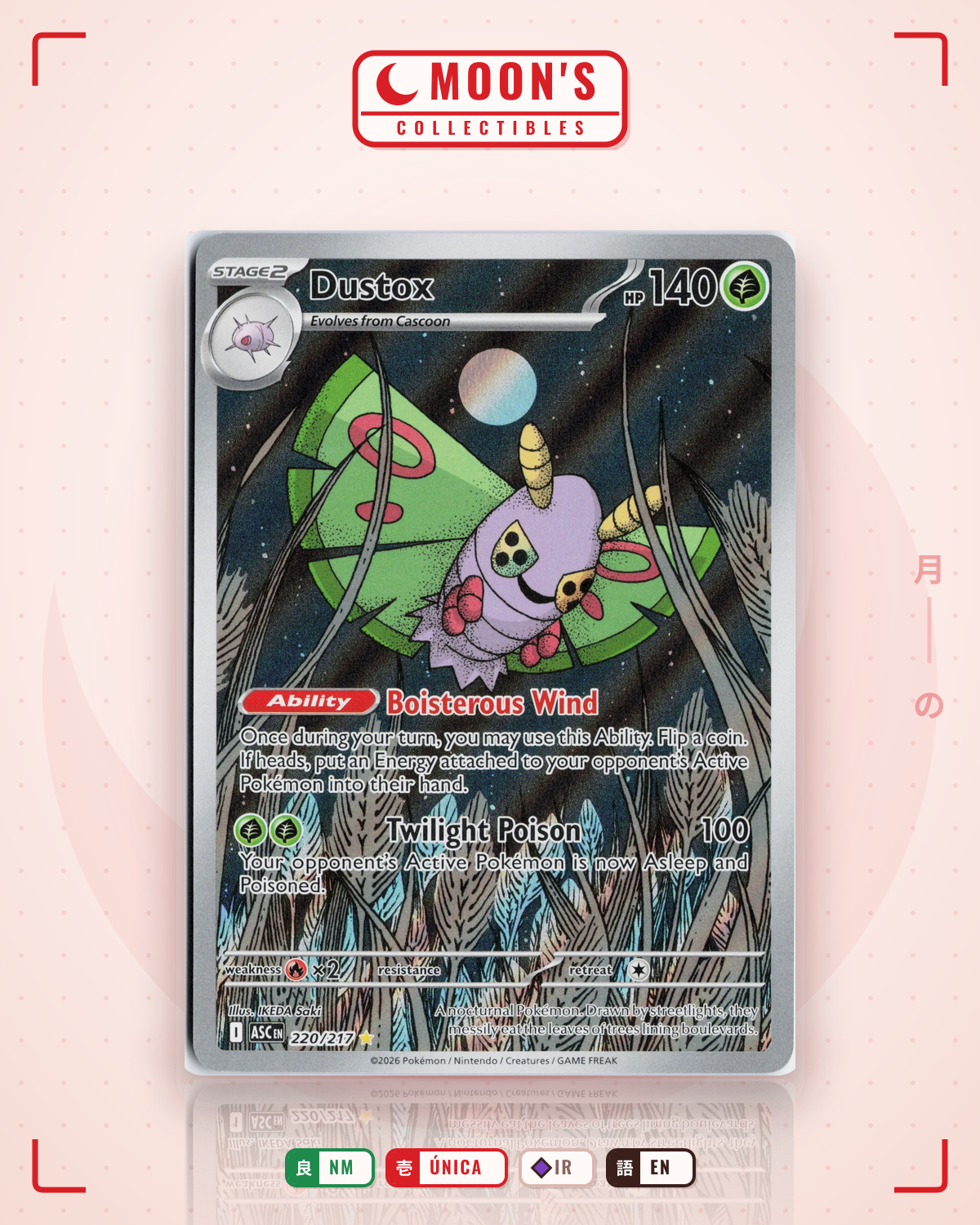 Carta Pokémon Dustox · Ascended Heroes #220/217 (NM) — pieza única en Moon's Collectibles México